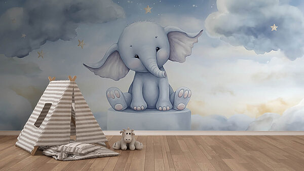 Desenho animado de um elefante sentado numa plataforma Desenho animado de um elefante sentado numa plataforma