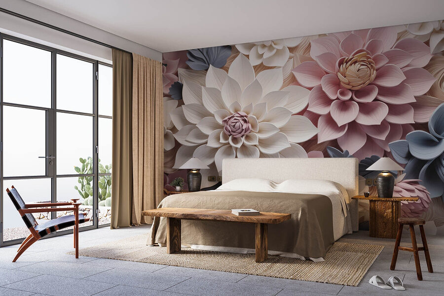 Grupo de flores com folhas