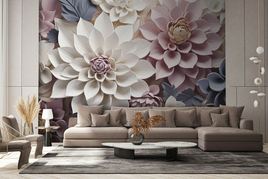 Grupo de flores com folhas