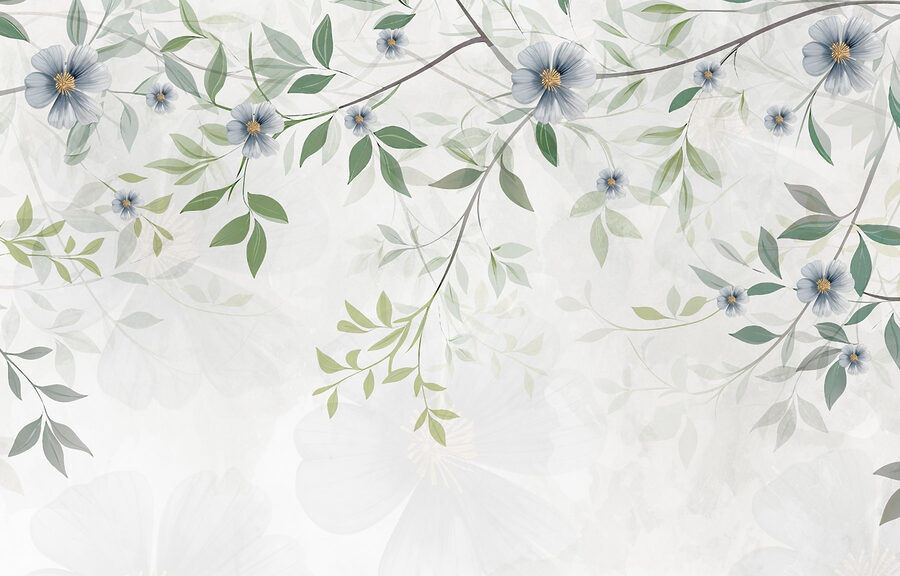 Papel de parede Pintura de flores e folhas - Image 4