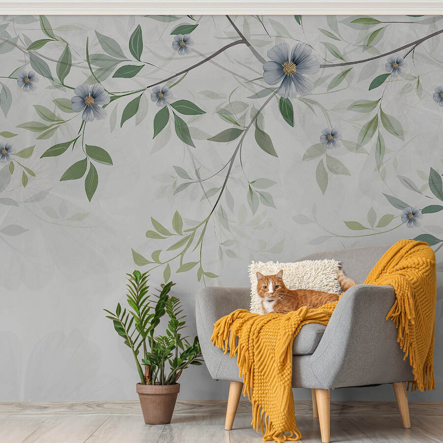 Papel de parede Pintura de flores e folhas - Image 3