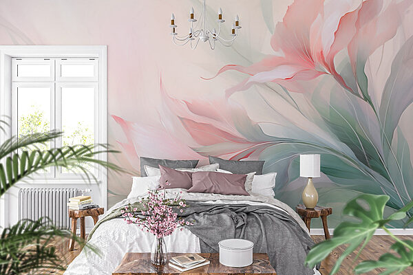 Papel de parede Pintura de flores e folhas