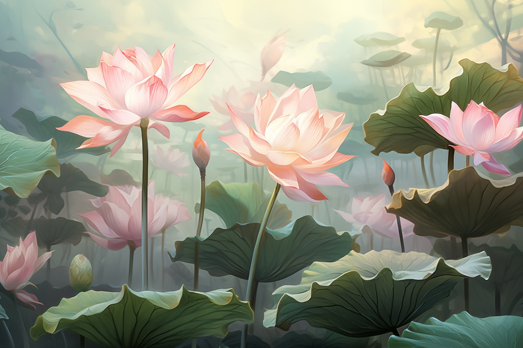 Group of pink flowers with green leaves