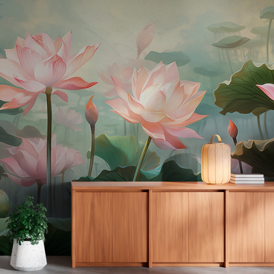 Grupo de flores cor-de-rosa com folhas verdes