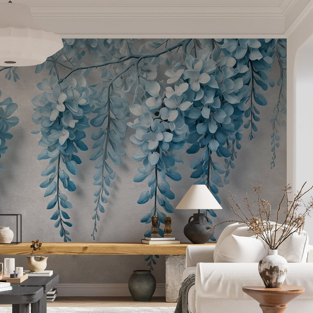 Branch with blue flowers