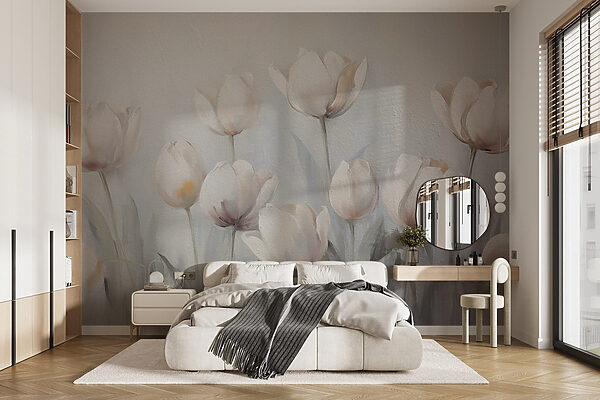 Papel de parede Papel de parede Pintura de flores brancas (REF: w02618)