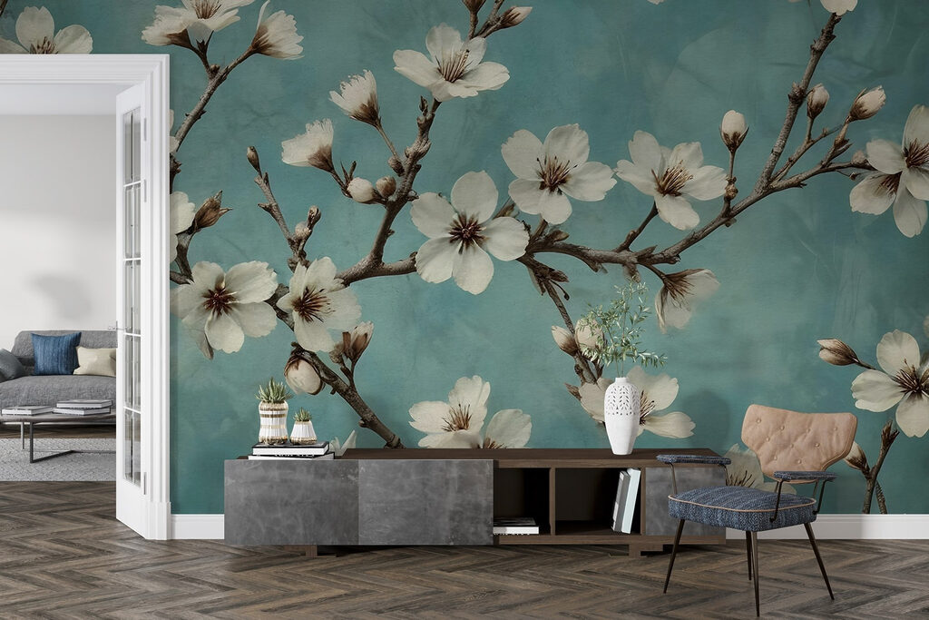 Blossoms dancing against a blue background Blossoms dancing against a blue background