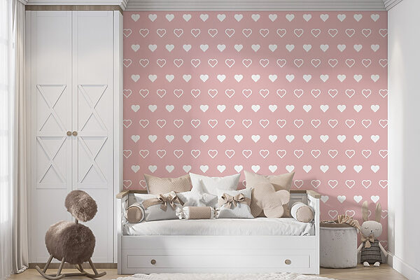 Papel de parede Padrão de corações brancos sobre um fundo cor-de-rosa (REF: w02548) Papel de parede Papel de parede Padrão de corações brancos sobre um fundo cor-de-rosa (REF: w02548)