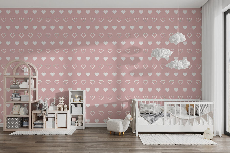 Papel de parede Padrão de corações brancos sobre um fundo cor-de-rosa - Image 3