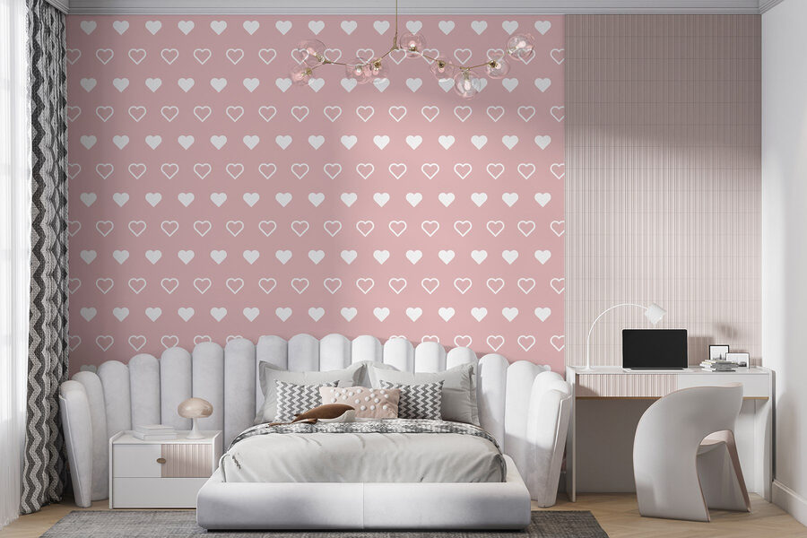 Papel de parede Padrão de corações brancos sobre um fundo cor-de-rosa - Image 4