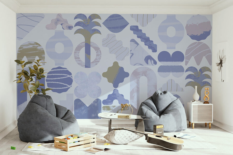 Fundo azul e branco com diferentes formas