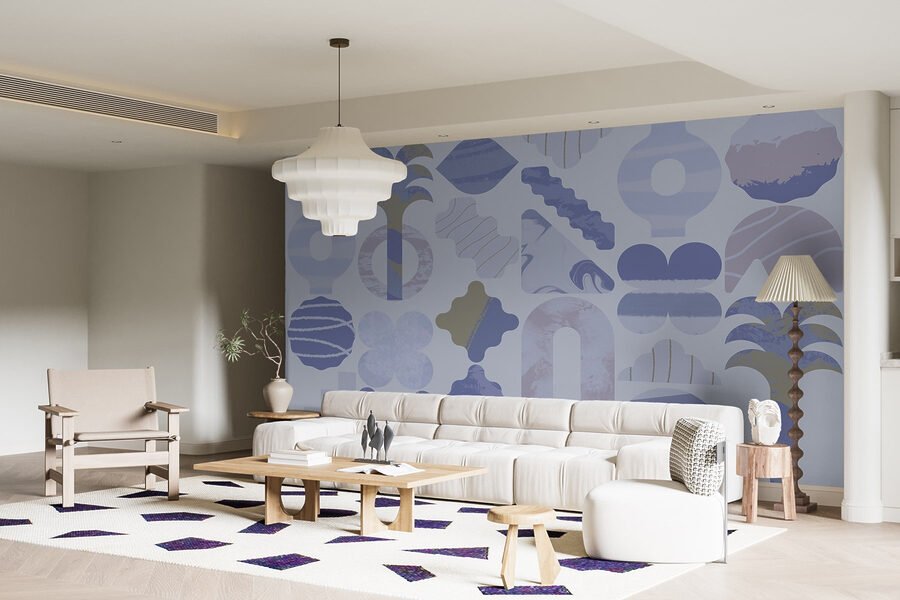 Fundo azul e branco com diferentes formas