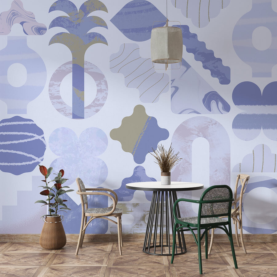 Fundo azul e branco com diferentes formas