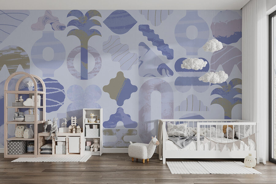 Fundo azul e branco com diferentes formas