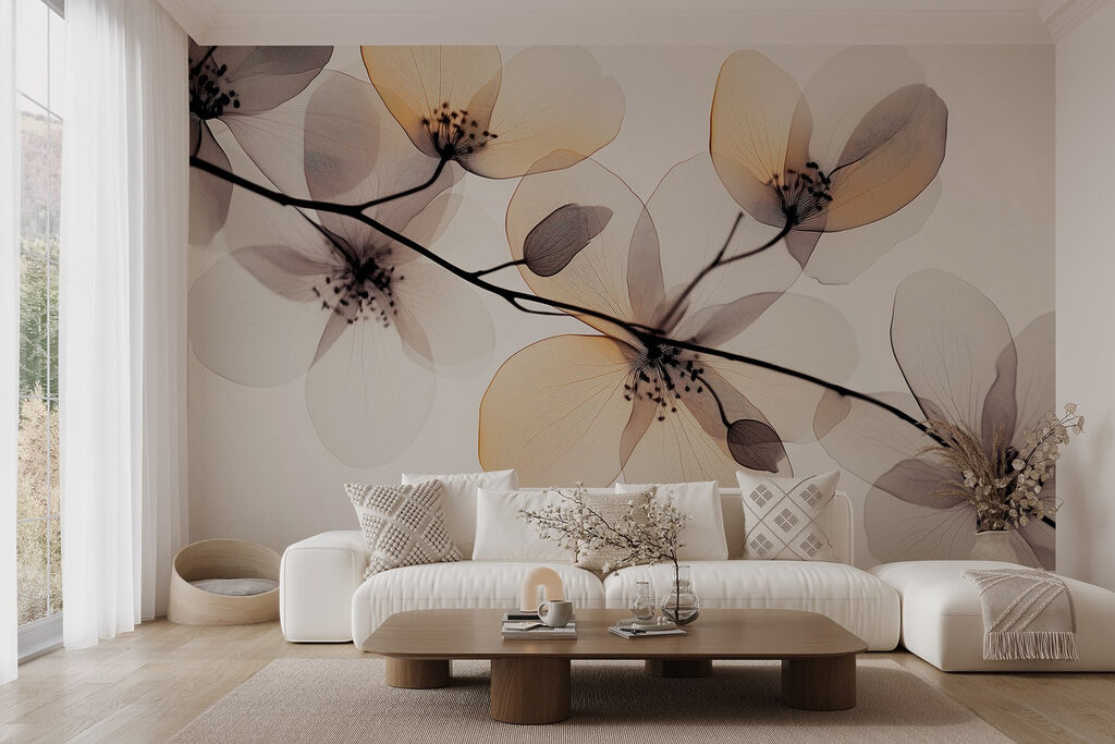 Transparent flowers on a branch