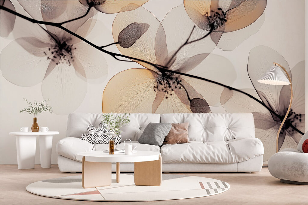 Transparent flowers on a branch