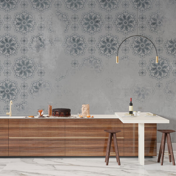 Papel de parede cinzento e branco com um padrão Papel de parede cinzento e branco com um padrão