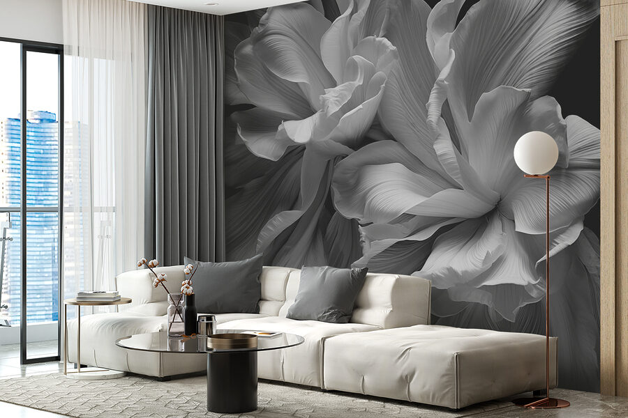 Papel de parede Elegância floral em tons monocromáticos