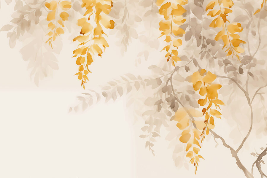 Folhas amarelas e cinzentas sobre um fundo branco Folhas amarelas e cinzentas sobre um fundo branco