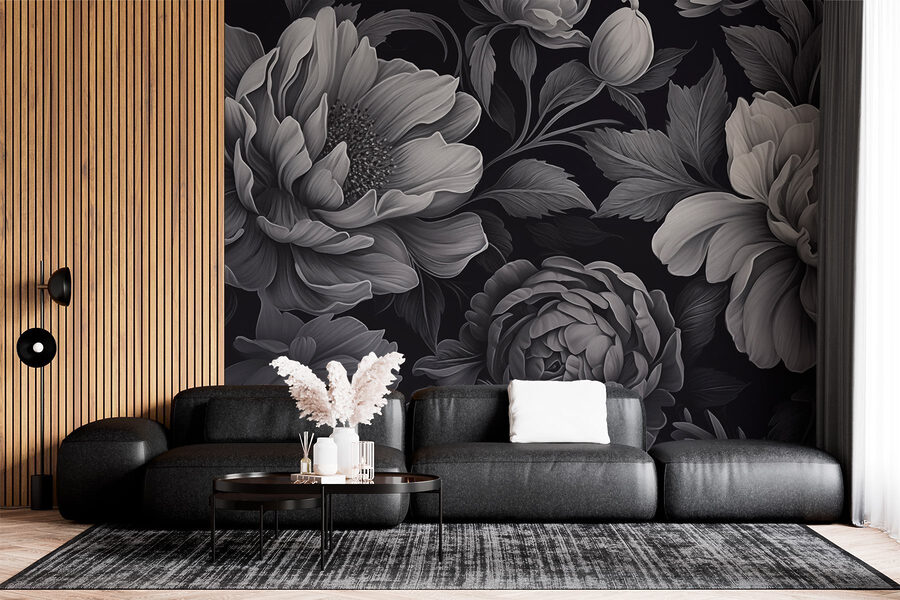 Papel de parede Padrão floral preto e branco - Image 2