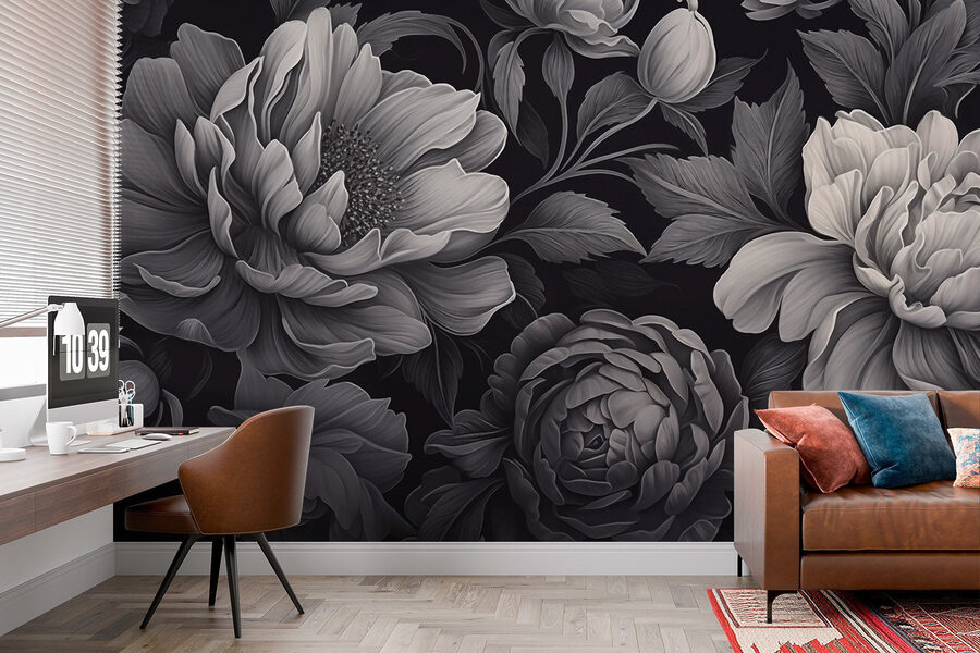 Papel de parede Padrão floral preto e branco - Image 3