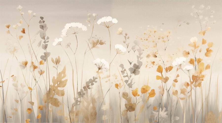 Pintura de flores e folhas