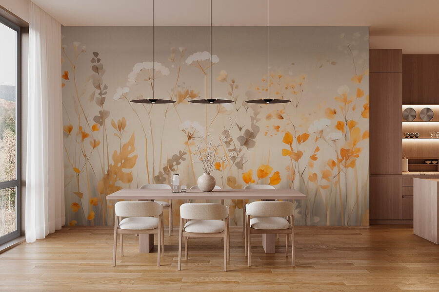 Pintura de flores e folhas
