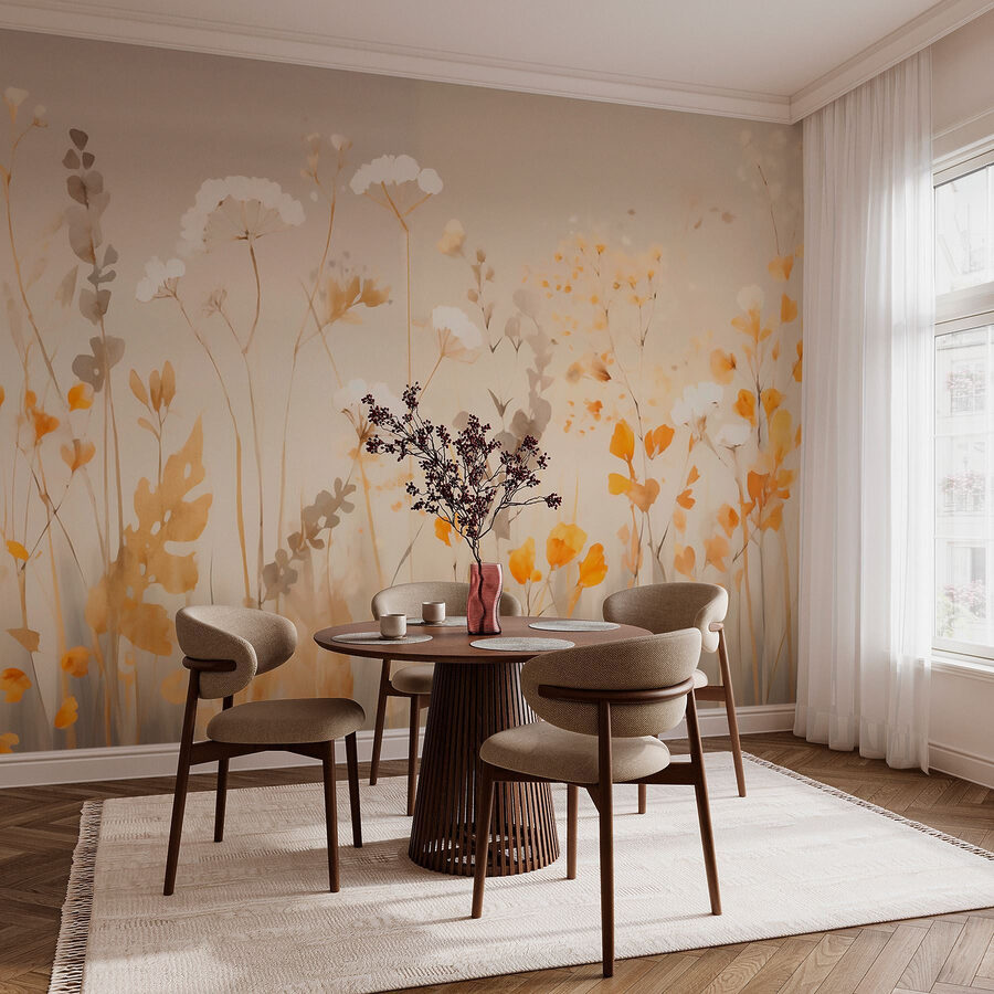 Pintura de flores e folhas