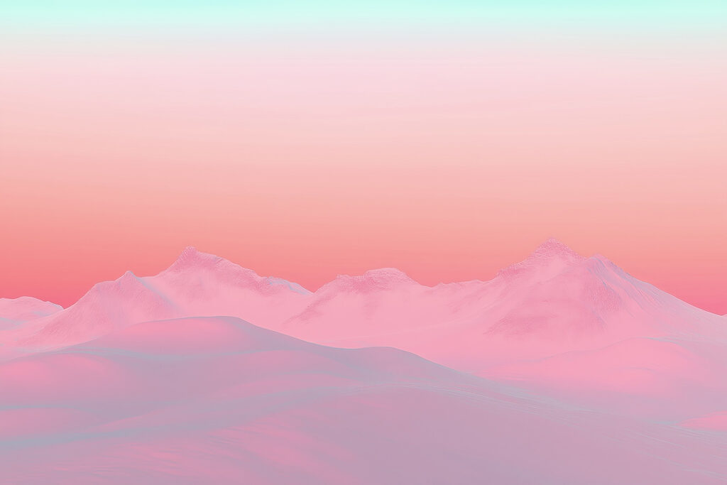 Céu cor-de-rosa e azul sobre uma cadeia de montanhas nevadas Céu cor-de-rosa e azul sobre uma cadeia de montanhas nevadas