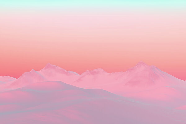 Céu cor-de-rosa e azul sobre uma cadeia de montanhas nevadas Céu cor-de-rosa e azul sobre uma cadeia de montanhas nevadas