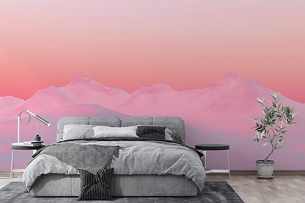 Céu cor-de-rosa e azul sobre uma cadeia de montanhas nevadas Céu cor-de-rosa e azul sobre uma cadeia de montanhas nevadas