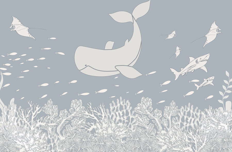 Papel de parede Baleia e peixe a nadar no oceano - Image 3