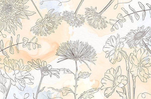 Desenho de flores sobre um fundo de aguarela Desenho de flores sobre um fundo de aguarela