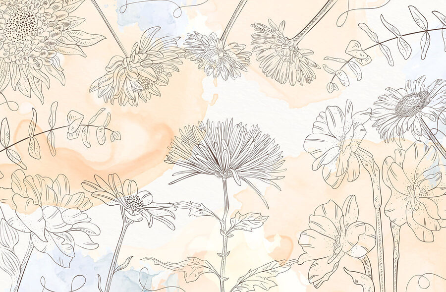 Desenho de flores sobre um fundo de aguarela