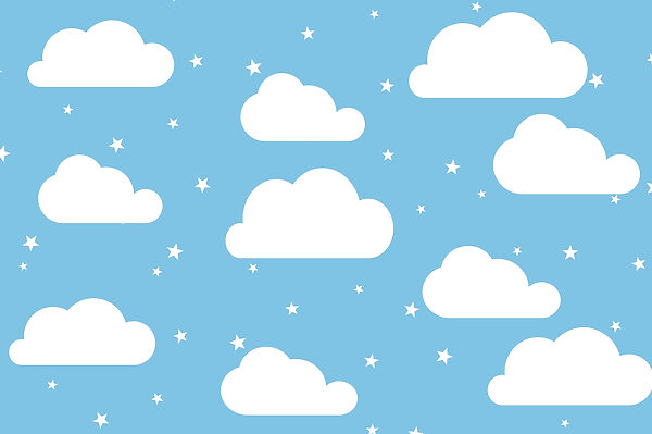 Céu azul com nuvens brancas e estrelas Céu azul com nuvens brancas e estrelas