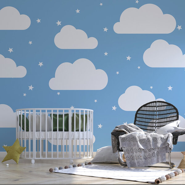 Céu azul com nuvens brancas e estrelas Céu azul com nuvens brancas e estrelas
