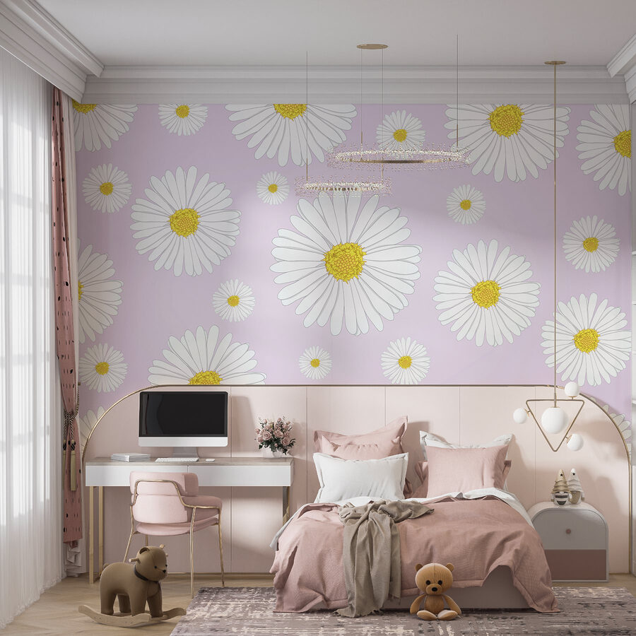Papel de parede Padrão de flores brancas e amarelas
