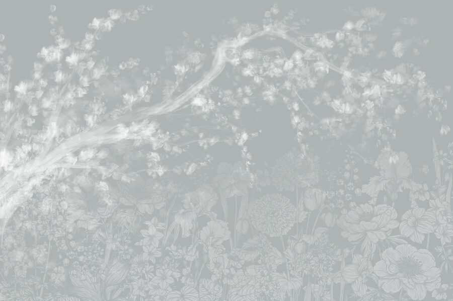 Padrão floral branco e cinzento