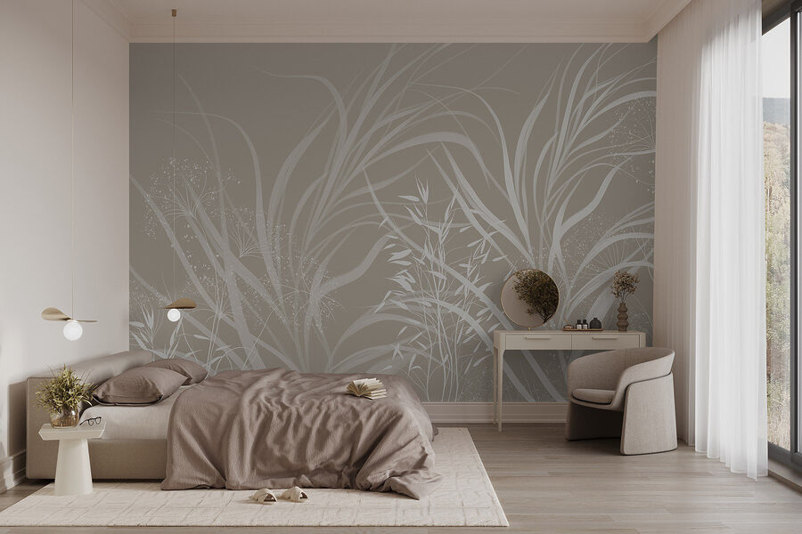 Desenho floral branco sobre um fundo cinzento