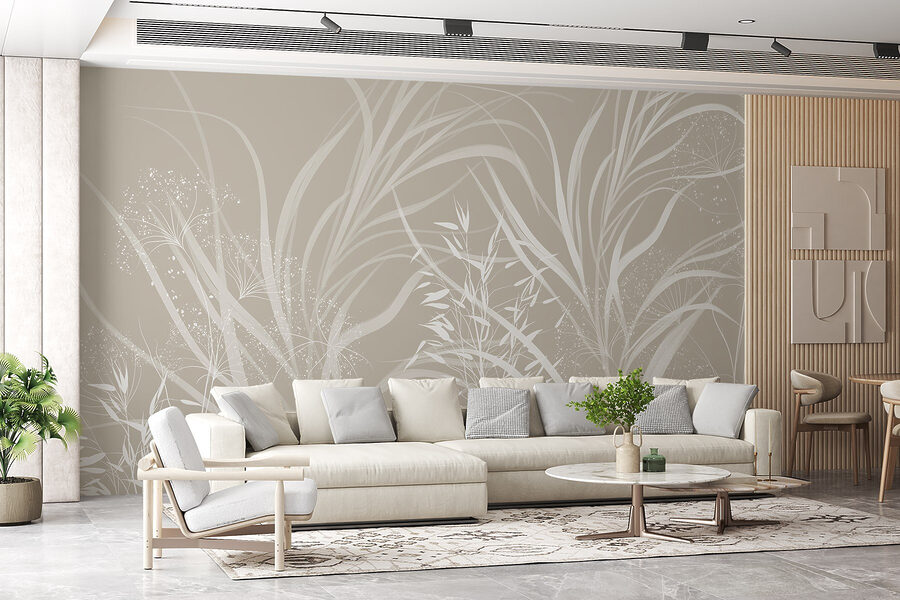 Desenho floral branco sobre um fundo cinzento