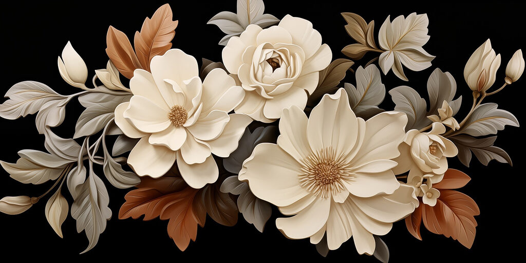 Grupo de flores brancas com folhas castanhas Grupo de flores brancas com folhas castanhas