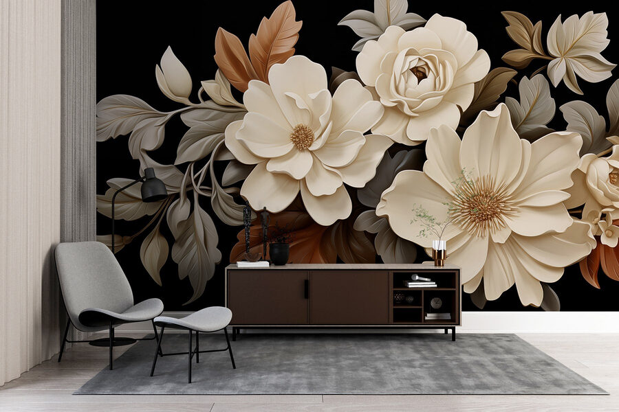Grupo de flores brancas com folhas castanhas