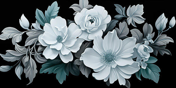 Grupo de flores brancas com folhas pretas Grupo de flores brancas com folhas pretas