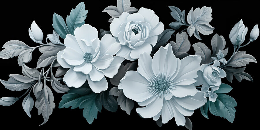 Grupo de flores brancas com folhas pretas