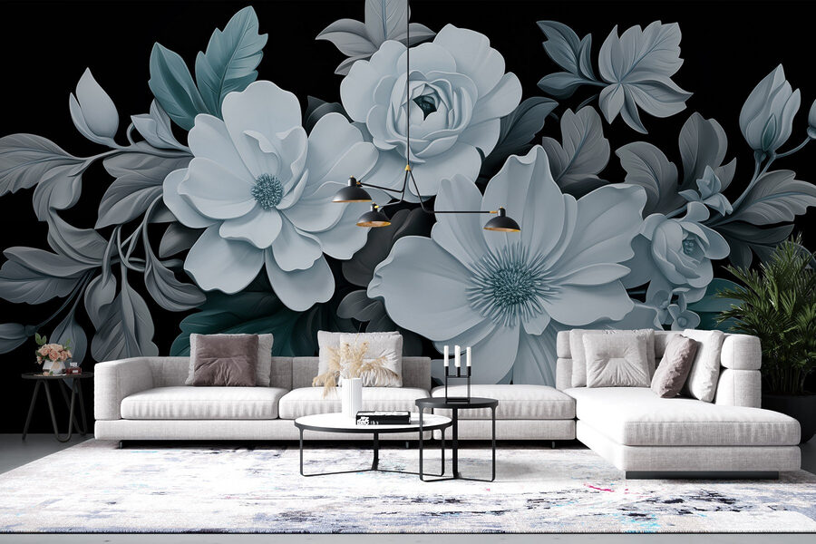 Grupo de flores brancas com folhas pretas