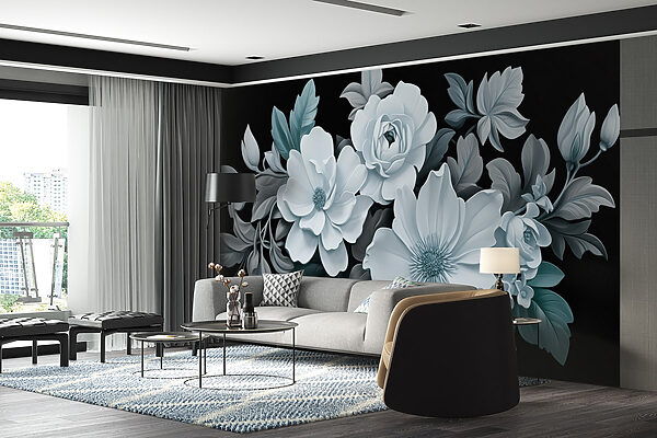 Grupo de flores brancas com folhas pretas Grupo de flores brancas com folhas pretas