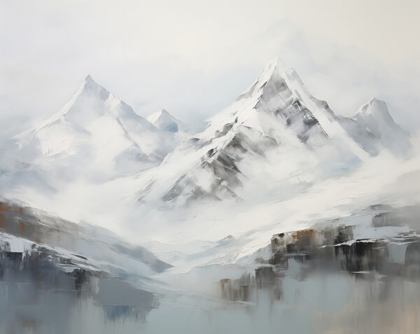 Pintura de uma cadeia de montanhas nevadas Pintura de uma cadeia de montanhas nevadas
