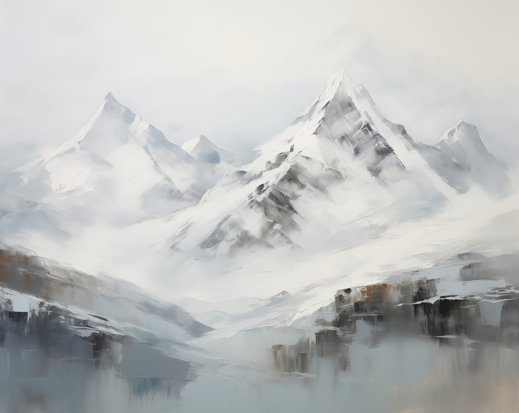 Painting of a snowy mountain range Painting of a snowy mountain range