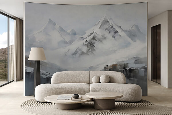 Pintura de uma cadeia de montanhas nevadas Pintura de uma cadeia de montanhas nevadas