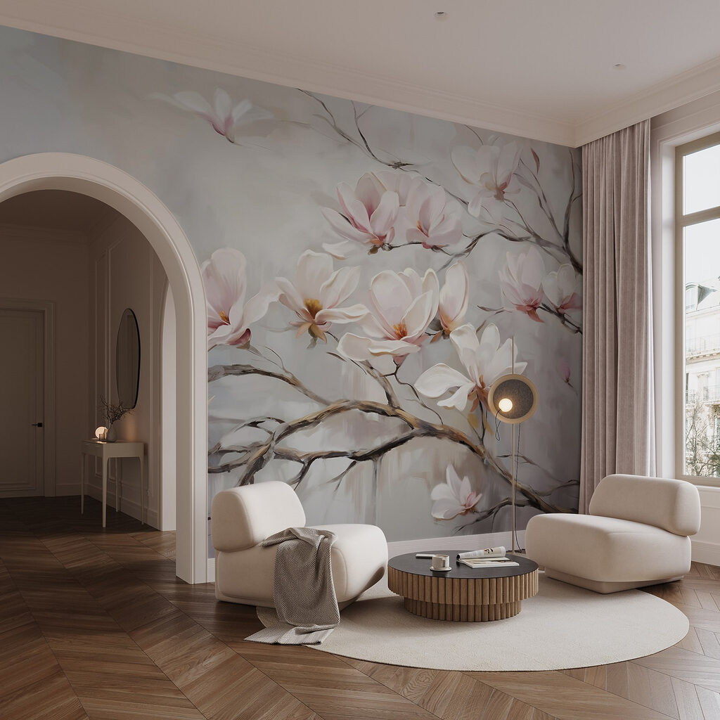 Painting of flowers on a branch